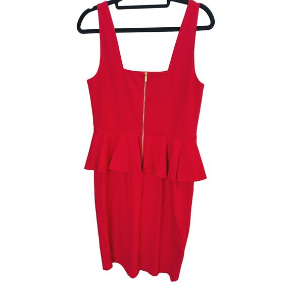 Carmen Marc Valvo Red Peplum Sheath Dress Square Neck Small Event Cocktail Glam - Picture 3 of 8